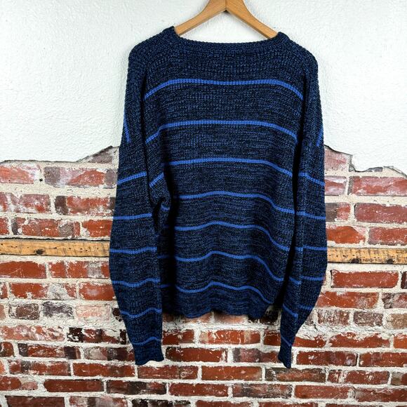 Vintage William John Sweater Size Large Blue Stripe Crewneck Grandpa Classic 90s - Picture 4 of 4